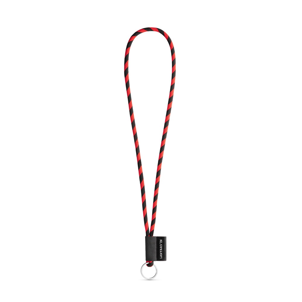 75093. SET Lanyard TUBE Lang (Ø 7 mm) mit Ring Ø 32 mm - Schwarz, Rot