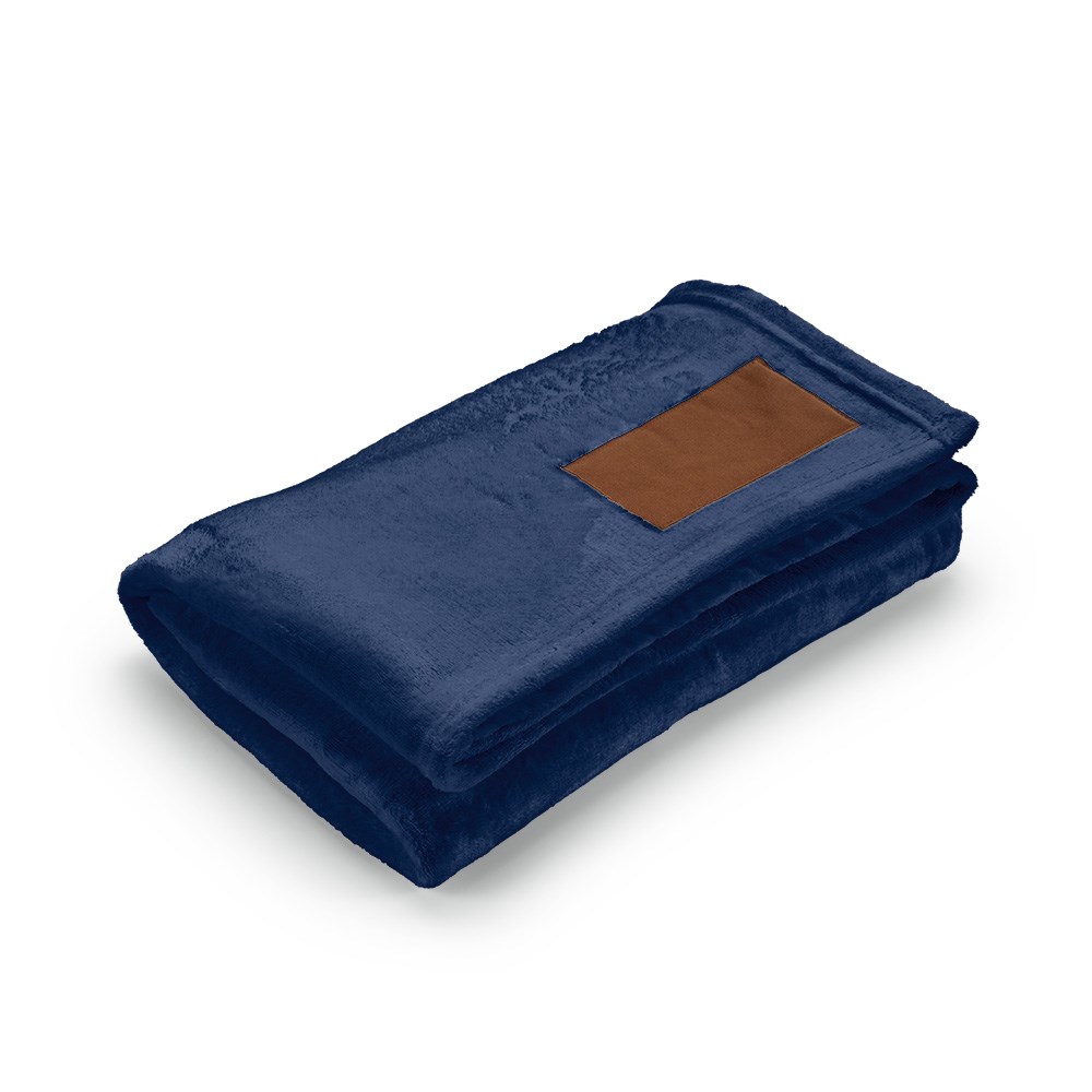 Van-Eyck Decke aus rPET (240 g/m²). Mit personalisierbarem Aufnäher - Blau