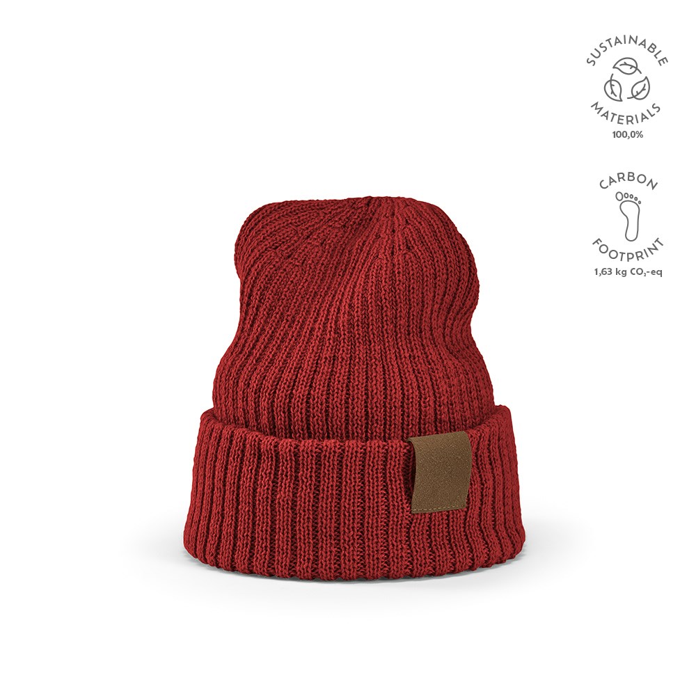 Cobain Mütze aus rPET und Wolle. Mit personalisierbarem Aufnäher - burgund
