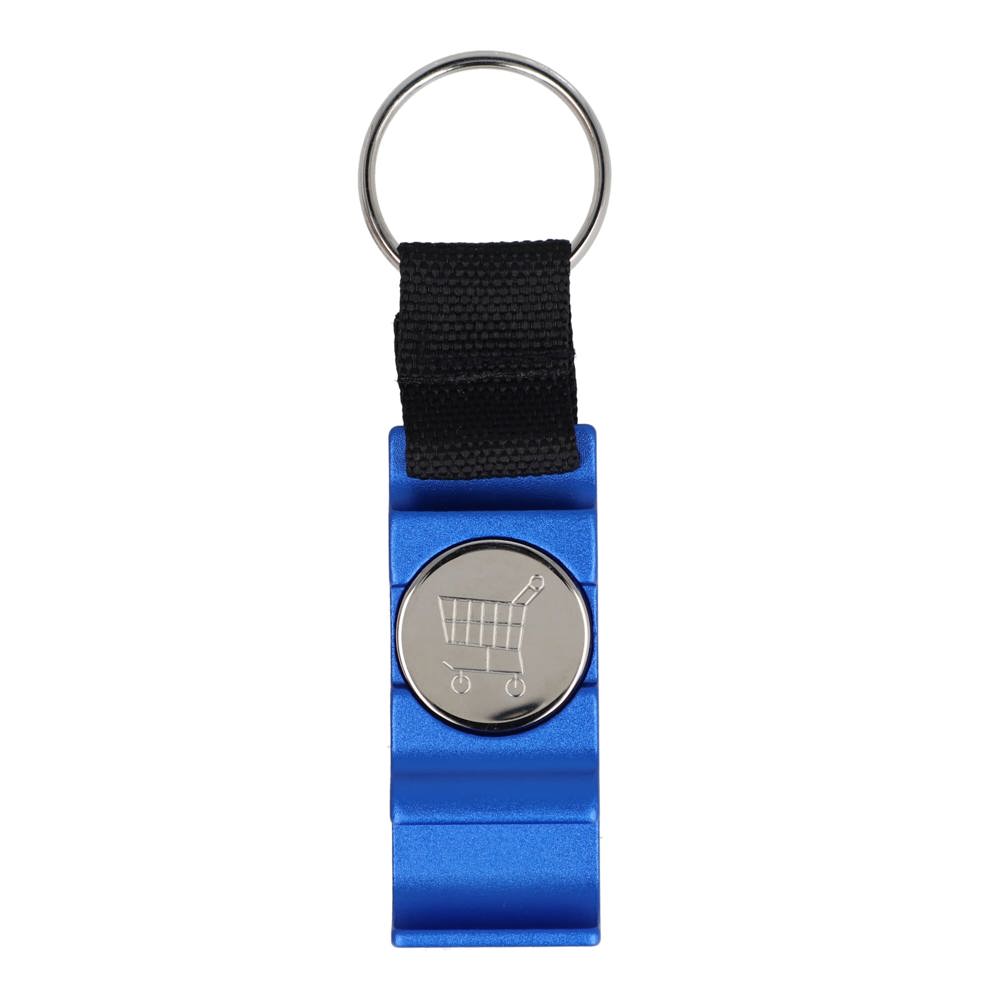 3-in-1-Flaschenöffner-Schlüsselanhänger-Einkaufswagenchip - blau
