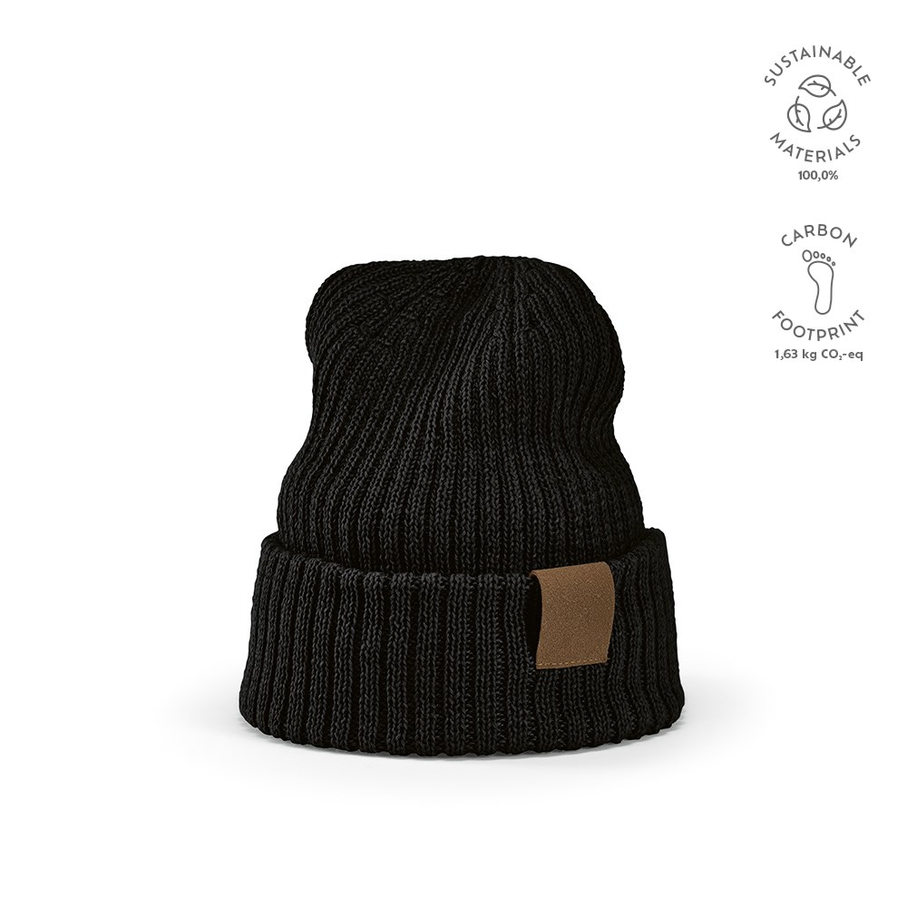 Cobain Mütze aus rPET und Wolle. Mit personalisierbarem Aufnäher - Schwarz