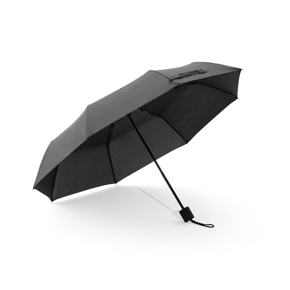 AIDEN. Regenschirm 21", aus recyceltem Polyester (100% rPET) Pongee 190T, in 3 Teile faltbar - schwarz
