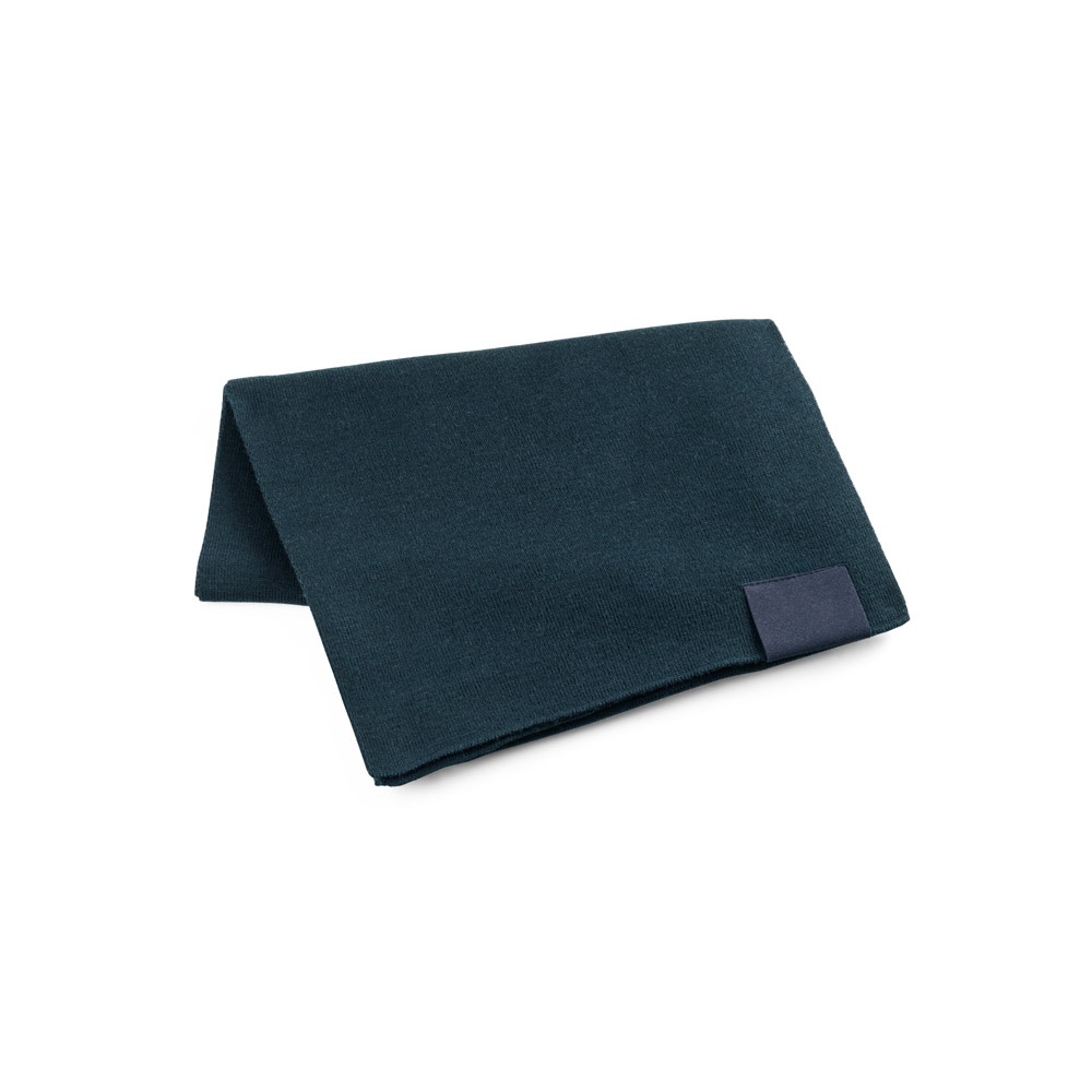 SERENITY. Schal aus recyceltem Polyester (100 % rPET) mit Aufnäher zur individuellen Veredelung - Dunkelblau