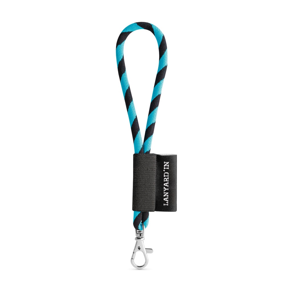 75090. SET Lanyard TUBE Short (Ø 7 mm) mit 9 mm Schnapperkarabiner - 353 - Schwarz, Hellblau