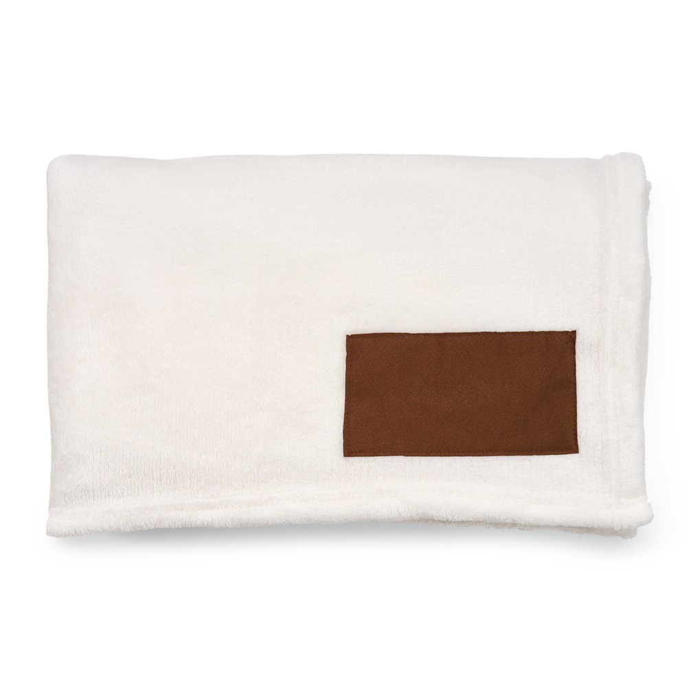 Van-Eyck Decke aus rPET (240 g/m²). Mit personalisierbarem Aufnäher - Weiß
