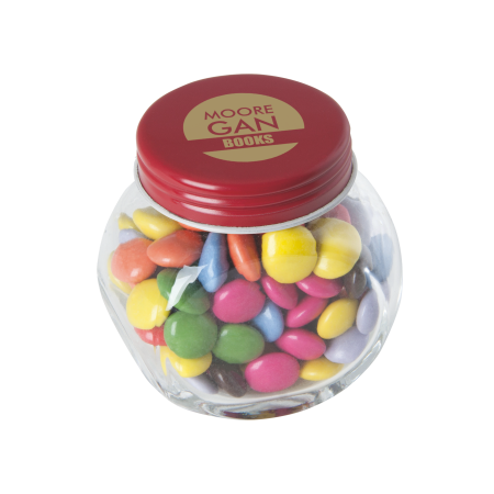 Bonbonglas mini gefüllt Schokocarletties - rot