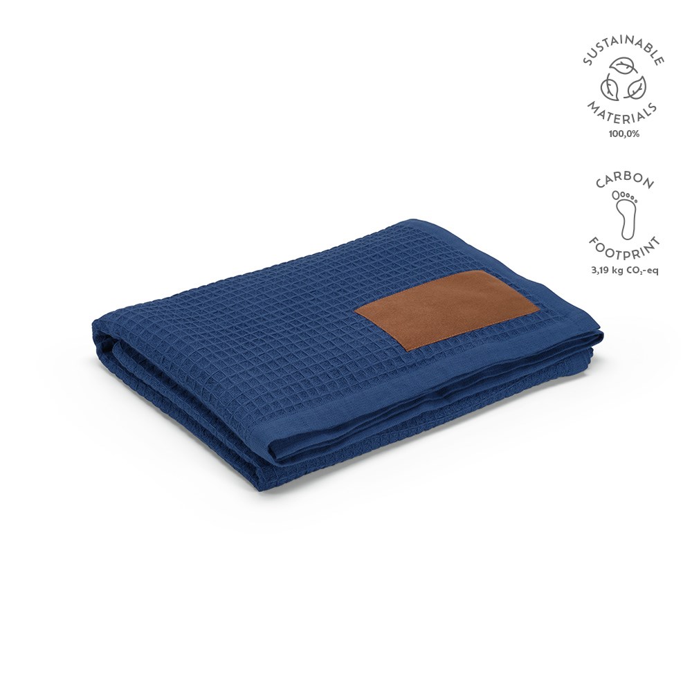 Giotto Decke recy.Baumwolle (200 g/m²). Mit personalisierbarem Aufnäher - blau