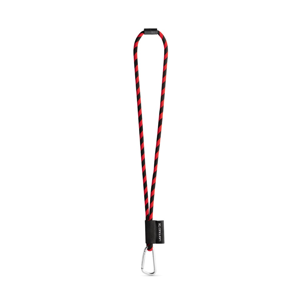 75089. SET Lanyard Tube Long (Ø 7 mm) mit 55 mm D-förmigem Karabiner und Ø 7 mm Sicherheitsverschluss - Schwarz, Rot