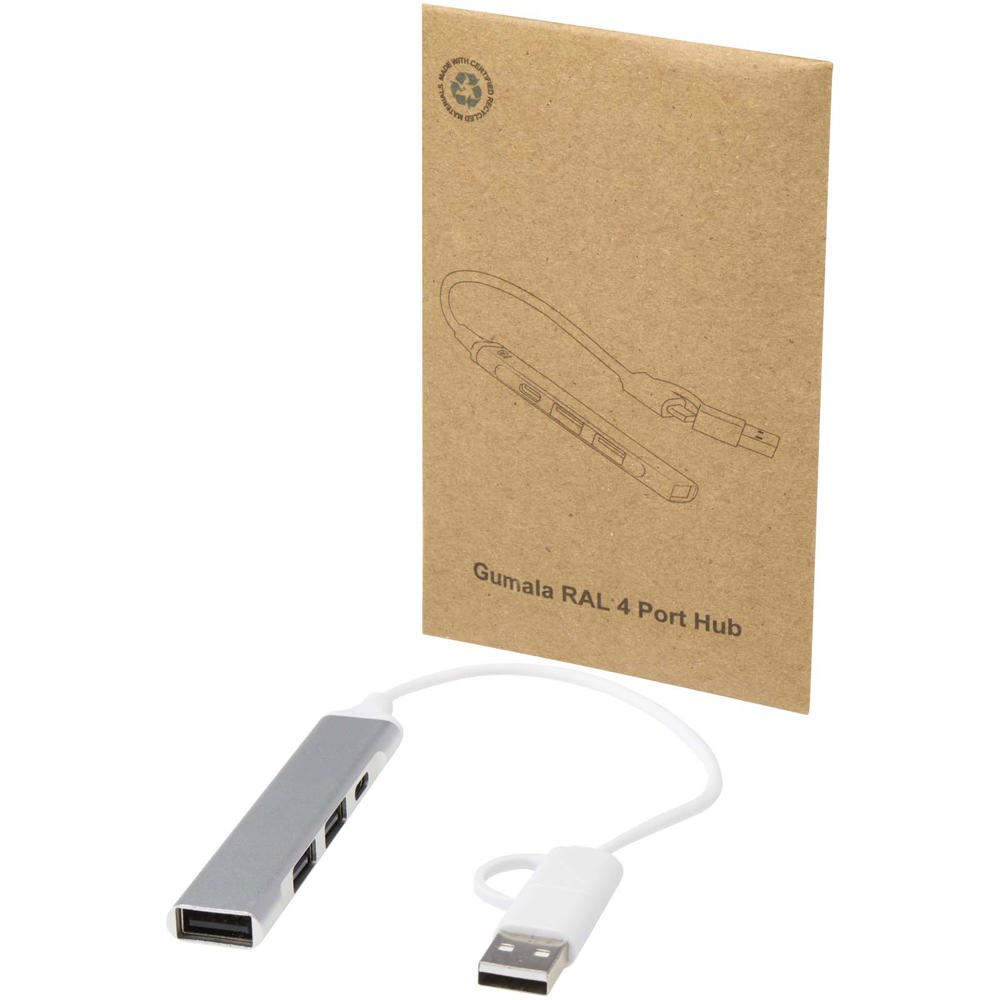 Alkaid 4 Port Hub aus recyceltem Aluminium mit USB-A- und Typ-C-Anschlüssen und zwei Eingängen