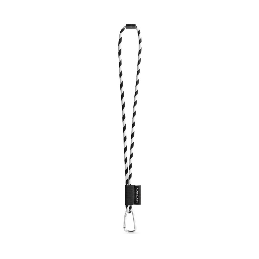 75089. SET Lanyard Tube Long (Ø 7 mm) mit 55 mm D-förmigem Karabiner und Ø 7 mm Sicherheitsverschluss - Schwarz, Weiß
