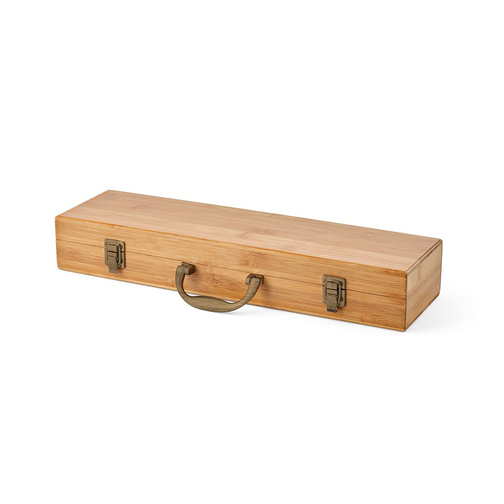 Turner Barbecue-Set aus Bambus. Mit Etui, Zange, Gabel und Spatel - Natur