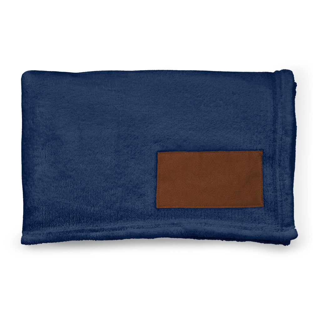 Van-Eyck Decke aus rPET (240 g/m²). Mit personalisierbarem Aufnäher - Blau