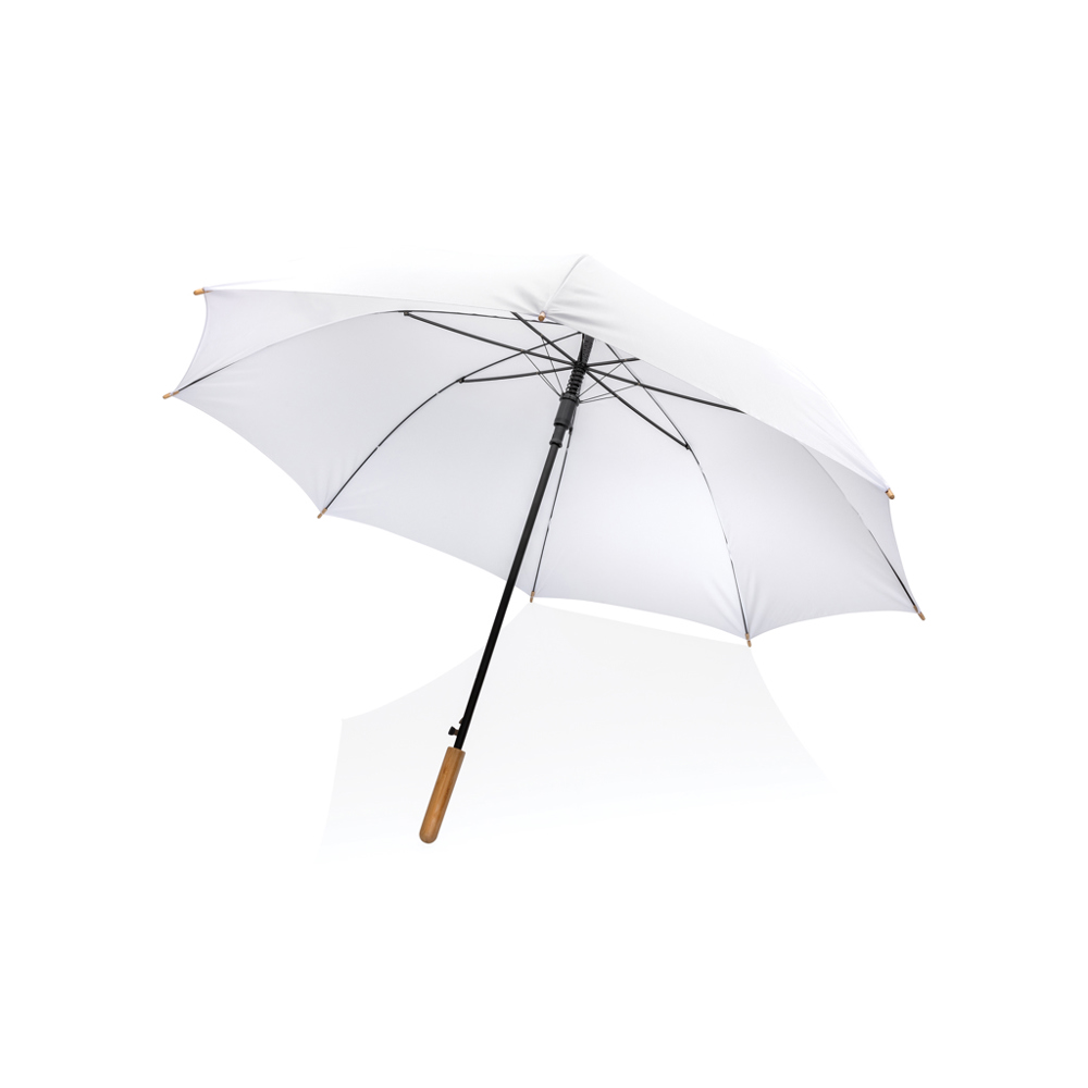 27" Impact AWARE™ RPET 190T Auto-Open Bambus-Schirm - weiß (± PMS White)