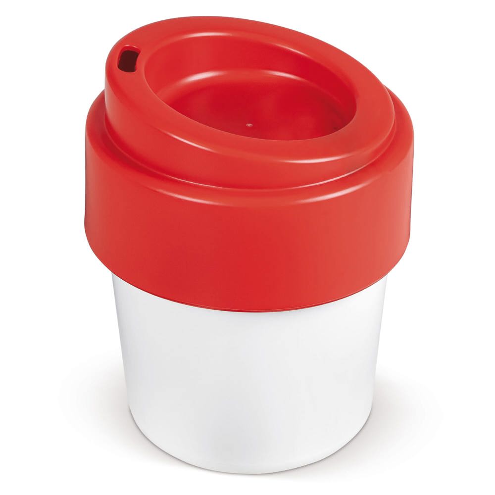 Heiß-aber-cool Kaffeebecher mit Deckel 240ml - Weiss / Rot