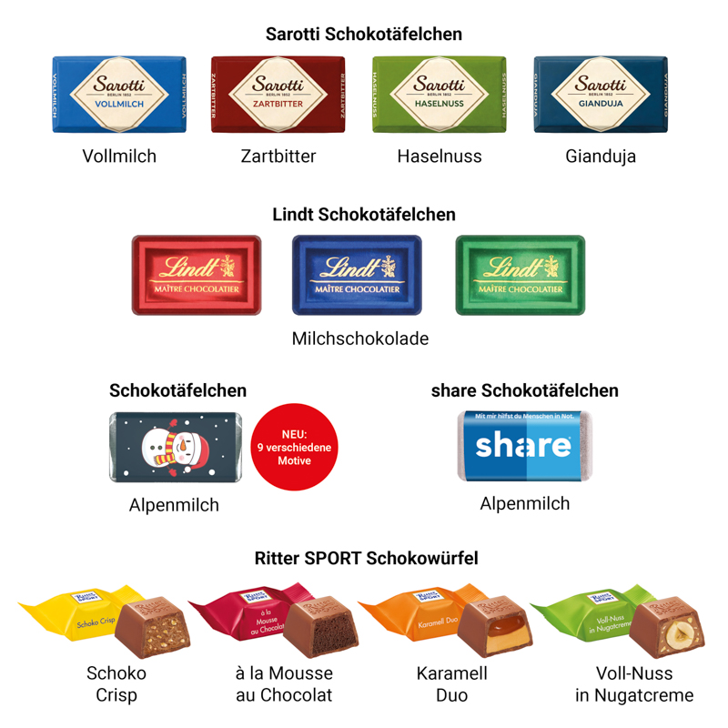 Adventskalender Transporter, Alpenmilch-Schokotäfelchen