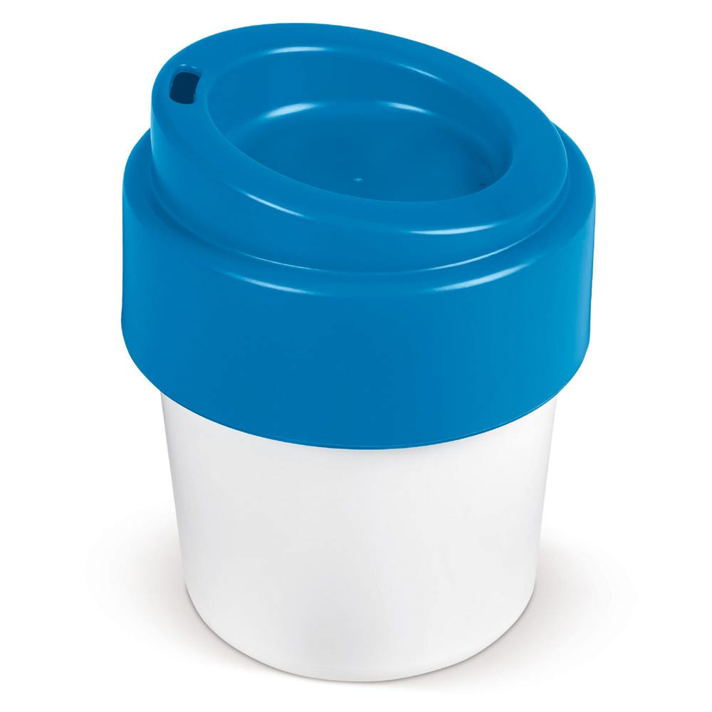 Heiß-aber-cool Kaffeebecher mit Deckel 240ml - Weiss / Blau