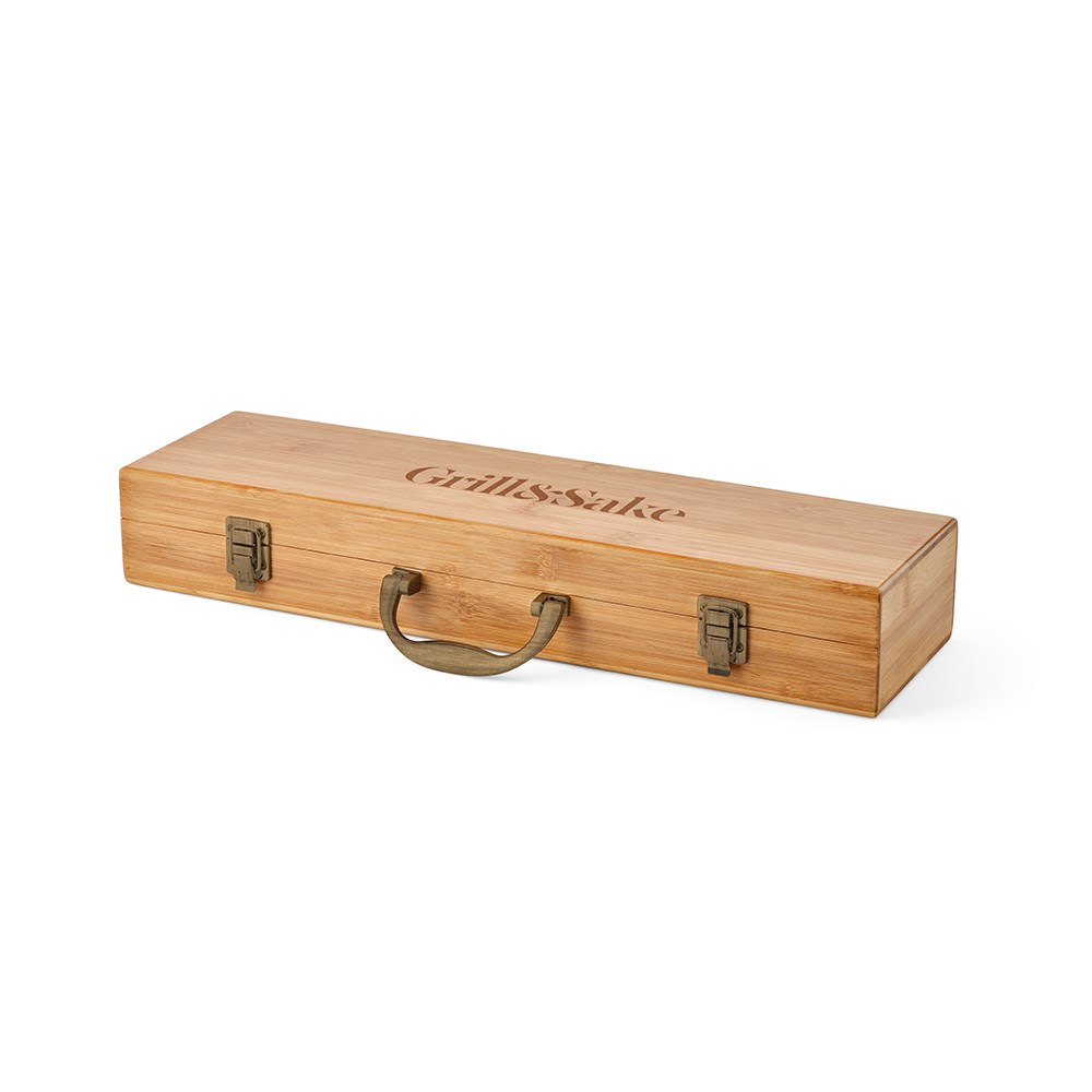 Turner Barbecue-Set aus Bambus. Mit Etui, Zange, Gabel und Spatel - Natur
