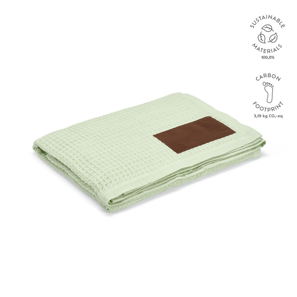 Giotto Decke recy.Baumwolle (200 g/m²). Mit personalisierbarem Aufnäher - beige